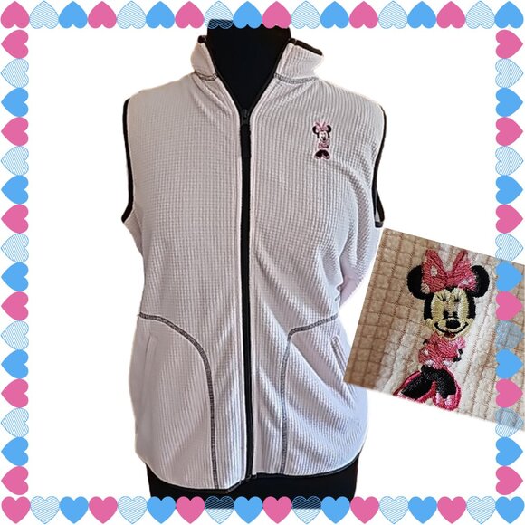Disney Store light pink Minnie Mouse embroidered full zipper vest 2 front pocket - Picture 1 of 11
